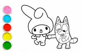 How to Draw Bluey with My Melody and Kuromi 🎀💜 #BlueyDrawing #Sanrio