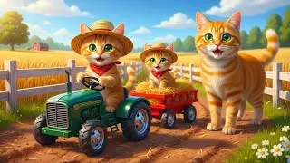 Mama Cat Works on the Farm and Makes Straw Hats for Kittens Riding the Tractor 🐾🎩🚜