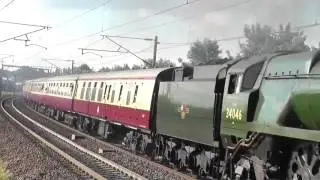 BR(S) Rebuilt Light Pacific 4-6-2 no 34046 Braunton howling through Grantham - 14/6/14