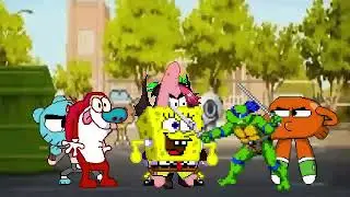 MUGEN: Stimpy/Gumball/Spongebob/Koakuma VS Leonardo/Darwin/Patrick/Tenshi (Requested)