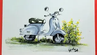 Oil Pastel drawing for beginner|| vintage vaspa oil Pastel painting || @bikelovers