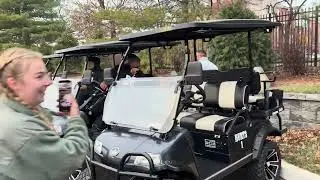 Jalen Hurts & Saquon Barkley Gift the Eagles Offensive Line with Custom Golf Carts  #shorts #eagles