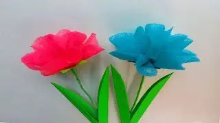 How to make beautiful flower using old shopping bag | Diy Shopping bag flower