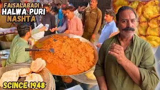 Faisalabadi Al Mashoor Halwa Puri |  Street Food Pakistan | Desi Halwa Puri Nashta in Faisalabad