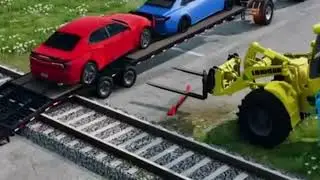 Heavy Bulldozer Flatbed Tractor Truck Rescue Stuck Car - Cars vs Train and Rails - BeamNG.drive