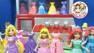 Magiclip Claw Machine with Disney Princesses dresses for Ariel, Aurora, Rapunzel dolls