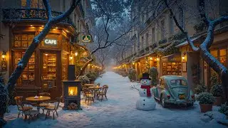 Peaceful Snowy Old Street ❄️ Cozy Winter Jazz Caf&eacute; Ambience | Smooth Piano Music for Relax & Study