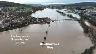 Hochwasser im Baunachgrund bei Ebern Jan 2024