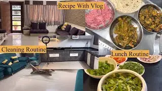 Recipe With Vlog/Cleaning Routine/Lunch Routine/Masala Bhindi,Beet root Rayta And Paalak Ke Pakode