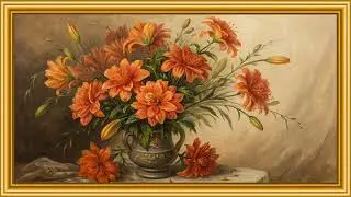 Digital Art Frame Stunning TV Wallpaper - Orange Flowers in a Vase - Art Frame Screensavers