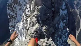 running on a knife-edge ridge in the Bavarian mountains