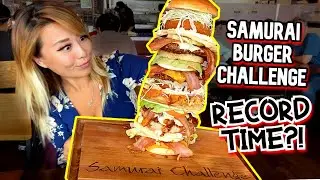 MASSIVE SAMURAI BURGER CHALLENGE at Gabutto Burger in Chicago!! RECORD TIME?! #RainaisCrazy