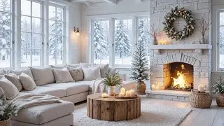 Relaxing Morning Winter in Cozy Living Room Ambience ❄️ Gentle Piano Music & Cozy Fireplace Sounds
