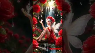 Red-Haired Fairy in Red by the Waterfall  | Tranquil Fantasy Scene