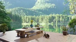 Summertime Cozy Porch Ambience 🌻 Soothing Lake Sounds and Bird Song - Calming Summer Ambience