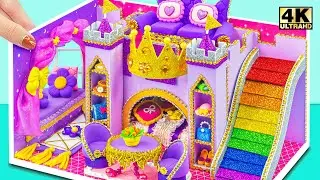 Make Luxury Purple Castle with Rainbow Slide from Cardboard 💜🌈  DIY Miniature Dollhouse