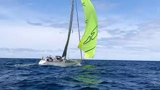Pacific NW Offshore sailboat race June 10 2021 day 1 Escape Artist  crossing Columbia bar to sunset