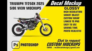 TRIUMPH TF250X 2025 Motocross PSD Mockup 3 view ( rear-side-front )&ndash; 1-Click Smart Object