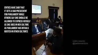 Zimbabwean MP Misihairabwi-Mushonga kneels before Finance Minister Ncube in parliament