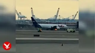 FedEx plane makes emergency landing after engine catches fire mid-air
