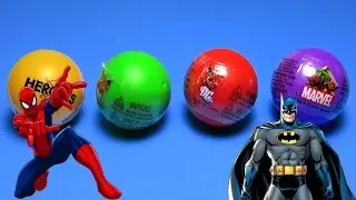Spiderman surprise eggs Batman Marvel DC Comics Heroics Egg unboxing Huevos Sorpresa