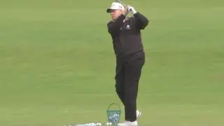 President Donald Trump plays practice shots at new Scotland golf course