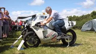 Brian Crighton starting Steve Hislops TT winning bike at Norton Festival