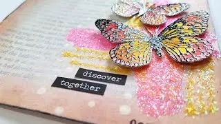Butterfly Art Journal Page | Distress Stain + Glitter | Mixed Media