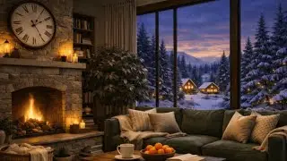 Cozy Fireplace Ambience 🔥 Warm Piano Music | Snowy Night Relaxation