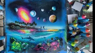 Galaxy under water coral reef spray paint