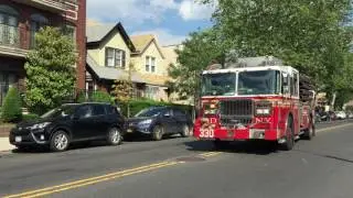 FDNY TOWER LADDER 172 & FDNY ENGINE 330 RESPONDING URGENTLY TO REPORTS OF FIRE IN BROOKLYN, NYC.