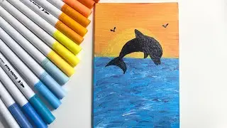 Easy way to paint dolphins for beginners 🐬 #acrylicpainting #begginers #art #dolphin 