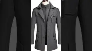 Men Coat Stylish Warm Zipper Jacket Double Collar Long Sleeve Trench Coat