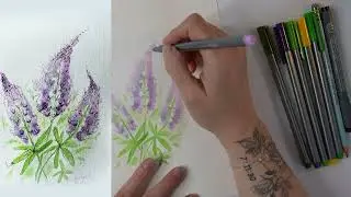 Mixing Scribble Ink Markers with Watercolor | Draw and Paint Loopy Loo Lupines