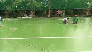 Tennis court line painting ,using acretex ruberized paint