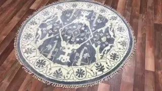 Oushak Small Round Blue and Beige Oriental Rug 4'X4' - A 1044