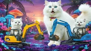 Mama Cat Drives an Excavator! 😱 Smart Kittens Save Injured Mom 🤕  Firefighter Rescue