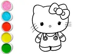 Милый рисунок Hello Kitty, раскраска для детей и малышей: пошаговое рисование.
