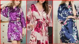 Long satin robe, silk kimono robe, floral silk night robe
