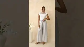 Mock Neck Asymmetric Mesh Spliced Ribbed Knit Top & Simplicity Drawstring Straight-Leg Cotton Pants