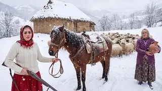Life in a Snowy Mountain Village | Baking Traditional Bread & Cooking Lentil Soup