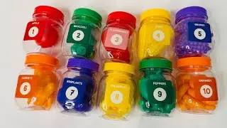 Learn Numbers, Counting, Colours, Fruits & Vegetables | Sorting Jars | Learning Videos for Toddlers