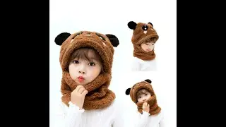 kids winter woolen unisex beanie scarf panda design winter caps fit for 3-7 Years Old boys and girls