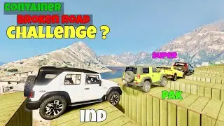 Gta 5 indian car vs pakistani car vs super car broken road container cross challenge ?
