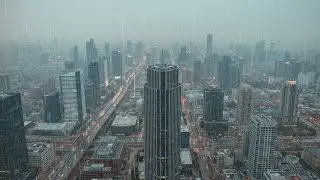 Rainy City View from a High Building | Calm Urban Rain Sounds for Relaxation