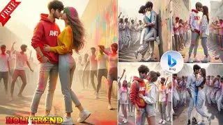 Couple Holi Kiss Image creator 2024 | Trending couple kiss photo editing | bing image creator