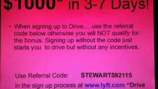 Lyft New Driver Referral Bonus $1000 Drive for Success Make serious MONEY!