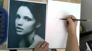 Review on drawing the head at 3/4 view (left facing) from a reference photo.