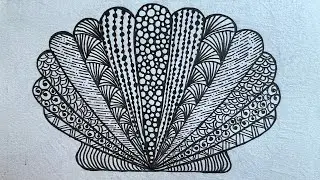 Sea shell!🐚 Drawing using zentangle designs for beginners | Easy sea shell drawing tutorial