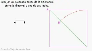 Dibujar un cuadrado conocida la diferencia entre su diagonal y uno de los lados. Por homotecia.